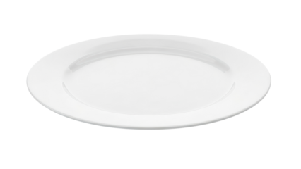White plate on a clean surface ready for serving food in a dining area during daylight hours. Isolated on transparent background, png
