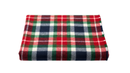 Cozy checkered blanket folded on a white surface for winter gatherings and home decoration ideas. Isolated on transparent background, png