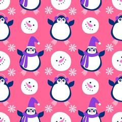 Christmas animals seamless penguin pattern for wrapping paper and fabrics and kids print