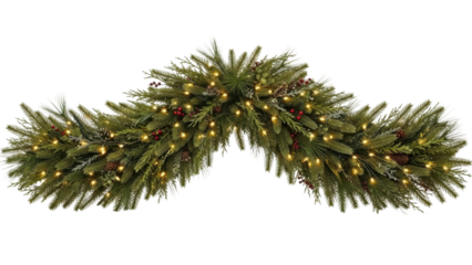 Festive holiday decoration indoor setting garland with lights cozy atmosphere close-up view seasonal cheer. Isolated on transparent background, png