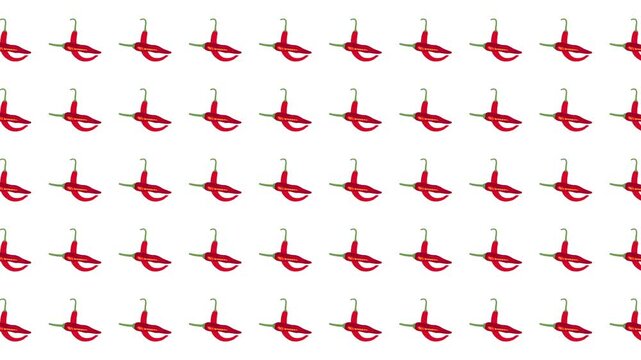 Pattern of small red chili peppers suitable for culinary backgrounds, food blogs, recipe books, kitchen decor, spicy food lovers.