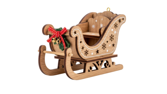 Festive wooden sleigh decoration christmas theme home decor warm atmosphere close-up holiday spirit. Isolated on transparent background, png - Powered by Adobe