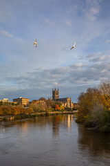 View the River Severn and Worcester Cathedral, in the UK