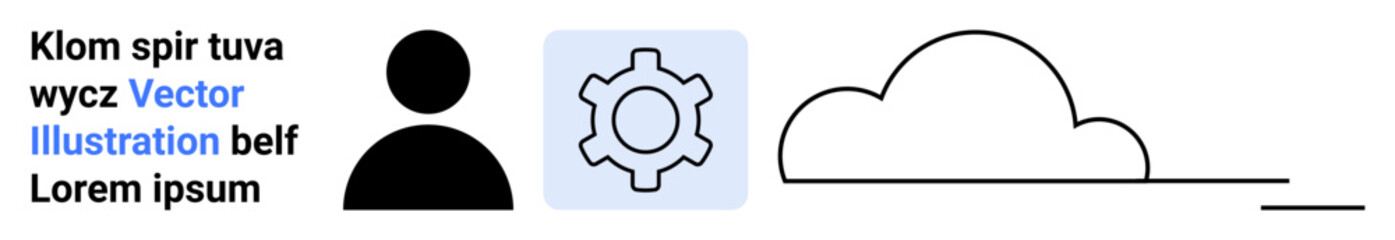 Silhouette profile next to a gear icon and cloud outline, symbolizing technology, innovation, and connectivity. Ideal for tech systems, automation, cloud computing, digital transformation, and simple