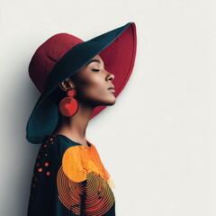 Wall Art African American Woman Hat Body View red, black, orange