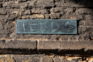 Norman Gateway Remains Plaque at Evesham Abbey in Worcestershire, UK