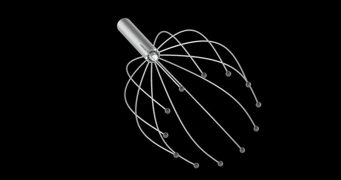 Metal head massager, head scratcher rotation animation seamlessly loopable. 3D rendering isolated on transparent background