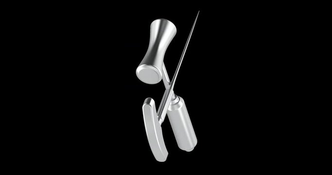 Orbitoclast, tools for lobotomie rotation animation seamlessly loopable. 3D rendering isolated on transparent background