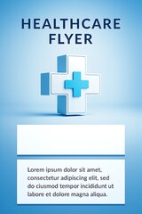Obraz premium Healthcare flyer template with 3d medical cross and copy space