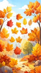 Autumn leaves falling on a path