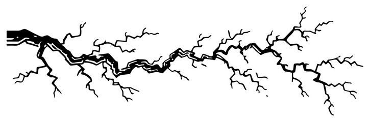 Hand drawn jagged crack or lightning bolt silhouette vector illustration