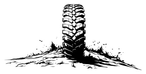 Off road tire track with splashing mud vector illustration © AdrianGebert