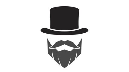 Top hat and beard icon in flat minimalist style, black and gray colors, symbol of vintage elegance and masculine identity
