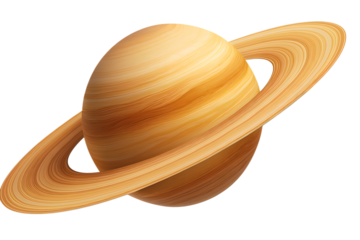 Realistic Saturn planet with iconic icy rings in starry cosmos  isolated on white or transparent png