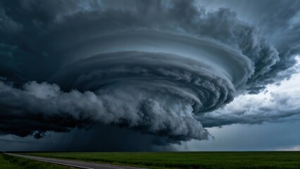 Massive Supercell Storm Over Open Landscape