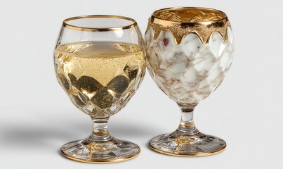 Twin champagne cups with pearlescent details and graceful design radiating understated luxury