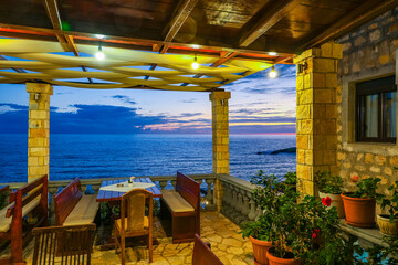 Night scenic view of Ulcinj Fortress resort, Montenegro, Europe