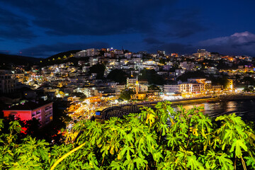 Night scenic view of Ulcinj Fortress resort, Montenegro, Europe
