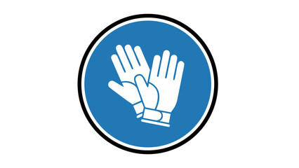 Obraz premium Blue Circular Warning Sign Depicting White Safety Gloves With White Border Against Black Background Safety Equipment Mandatory Protective Gear Signage