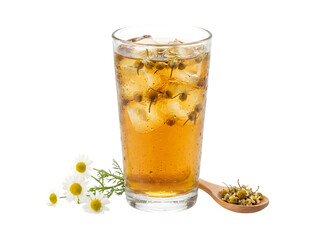 Refreshing Herbal Beverage with Ice and Chamomile Flowers for a Perfect Summer Chill Experience