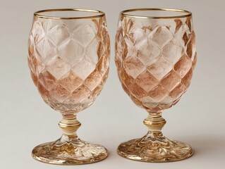 Two champagne glasses crafted with luminous pearl-like surfaces that shimmer under gentle lighting