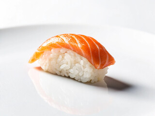 Fresh Salmon Nigiri Sushi on White Background