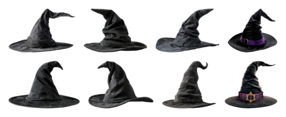 Collection of black witch hats.