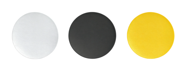 Three solid color circles in white, black, and yellow