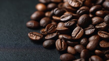 Fototapeta premium Roasted Coffee Beans on Black Matte Surface