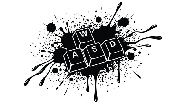 WASD Gaming Keys with Ink Splatter Design.