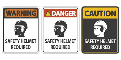 Obraz premium Warning Danger and Caution signs for safety helmet required safety icons for construction sites isolated on white