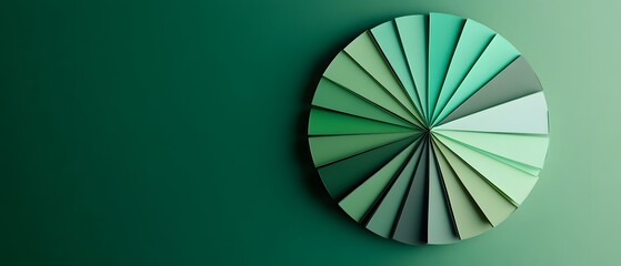A minimalist design featuring a circular arrangement of geometric shapes in varying shades of green against a solid green background, ideal for modern graphics and design projects.