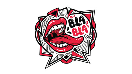 Vibrant Pop Art Mouth with Tongue Out and Bla Bla Text.