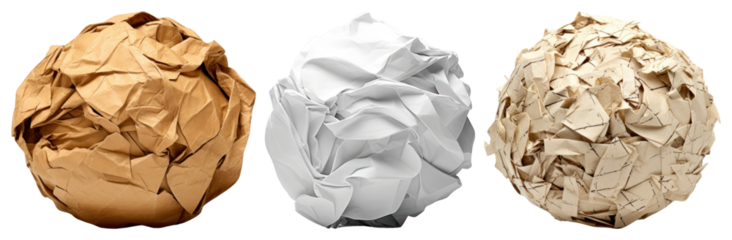PNG Crumpled paper balls trio, element set on transparent background