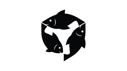 Three fish swimming in a circular motion forming a unique symbol.
