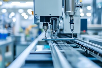 Close-up view of advanced machinery in a modern manufacturing facility, showcasing precision engineering and automated processes, symbolizing innovation and productivity in industr