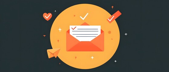 Illustration of a colorful envelope with checkmarks indicating successful email communication. The design emphasizes modern digital messaging themes and connectivity.