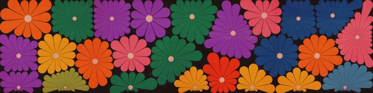 Wide Bloom Parade &mdash; a vibrant retro-floral strip ideal for banners, wallpapers, and bold panoramic layouts
