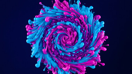 Abstract Macro Fluid Acrylic Background Swirling into a Cosmic Galaxy Shape with Vibrant Blue and Pink Colors