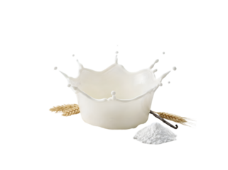 Captivating Splash of Milk with Surrounding Wheat and Sugar in Minimalist Composition