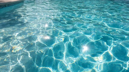 Obraz premium Sunlight refracts across clear, rippling swimming pool water surface texture