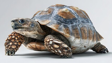 Fototapeta premium Detailed close up captures terrestrial reptile with textured carapace against a light background