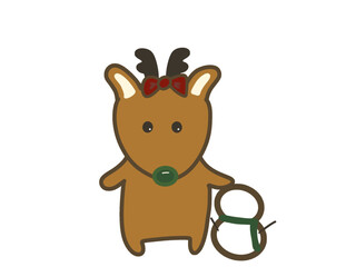 Cute Reindeer and snowman Illustration, Kawaii Christmas Character
