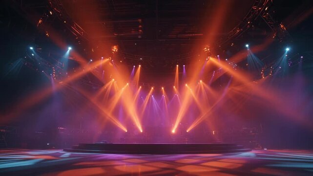Colorful stage lighting creating imaginative light patterns in a dark concert venue.