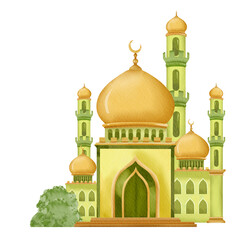 Watercolor Illustration of Green Mosque