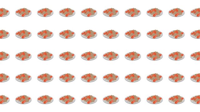 Repeating pattern of plates filled with spaghetti bolognese. Perfect for italian restaurant menus, food blogs, recipe books, and kitchen decor.