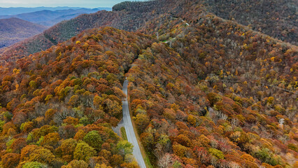 Aerial view of fall colors in the mountains
