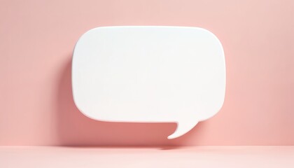 Naklejka premium White speech bubble against pastel pink backdrop. Minimalist design for communication concepts. Illustration represent dialog idea thought. Suitable for presentation template advertising materials.