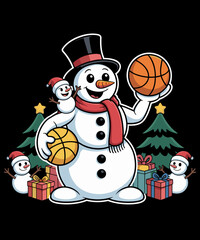 Funny Christmas Basketball Snowman Xmas