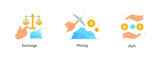 Set of illustrations concept with cryptocurrency. technology, coin, financial, business